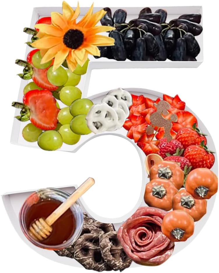 WENPACK 12" Fillable Cardboard Number Shaped Gift Grazing Charcuterie Board Paper Container (5) - Image 5